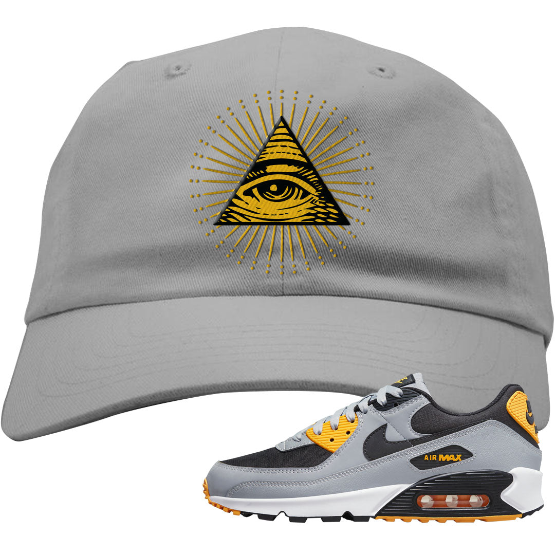 Black Grey Gold 90s Dad Hat | All Seeing Eye, Light Gray
