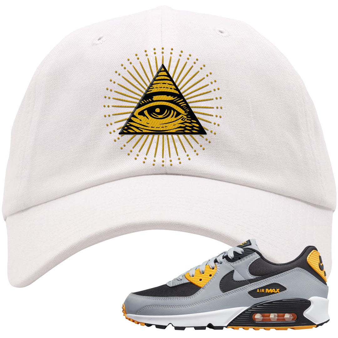 Black Grey Gold 90s Dad Hat | All Seeing Eye, White