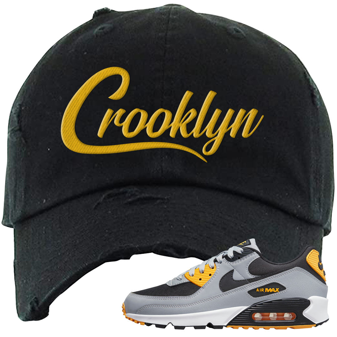 Black Grey Gold 90s Distressed Dad Hat | Crooklyn, Black