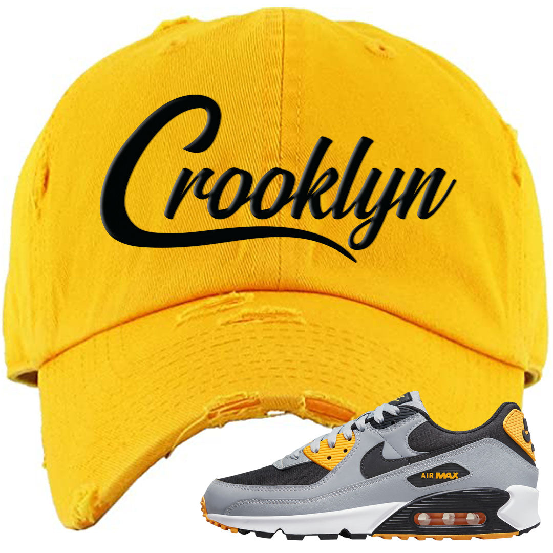 Black Grey Gold 90s Distressed Dad Hat | Crooklyn, Gold