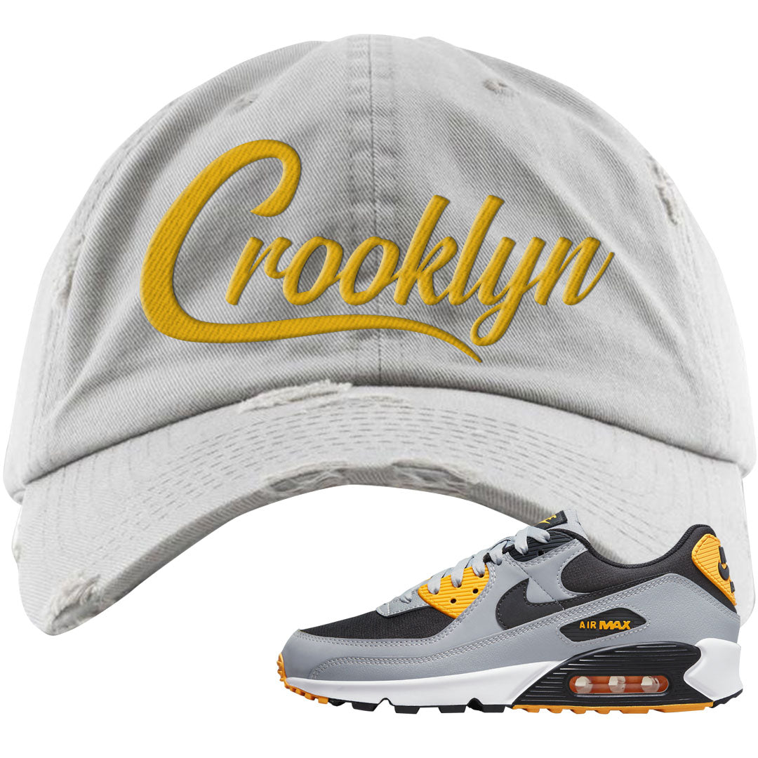 Black Grey Gold 90s Distressed Dad Hat | Crooklyn, Light Gray