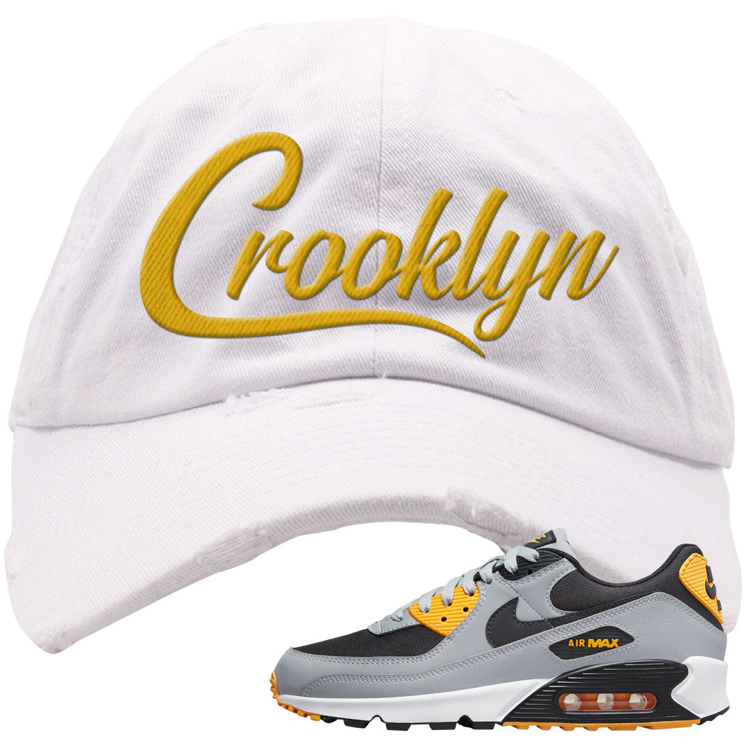 Black Grey Gold 90s Distressed Dad Hat | Crooklyn, White