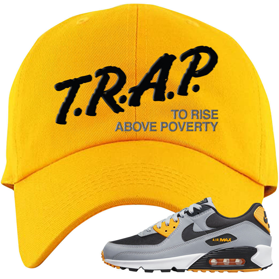 Black Grey Gold 90s Dad Hat | Trap To Rise Above Poverty, Gold