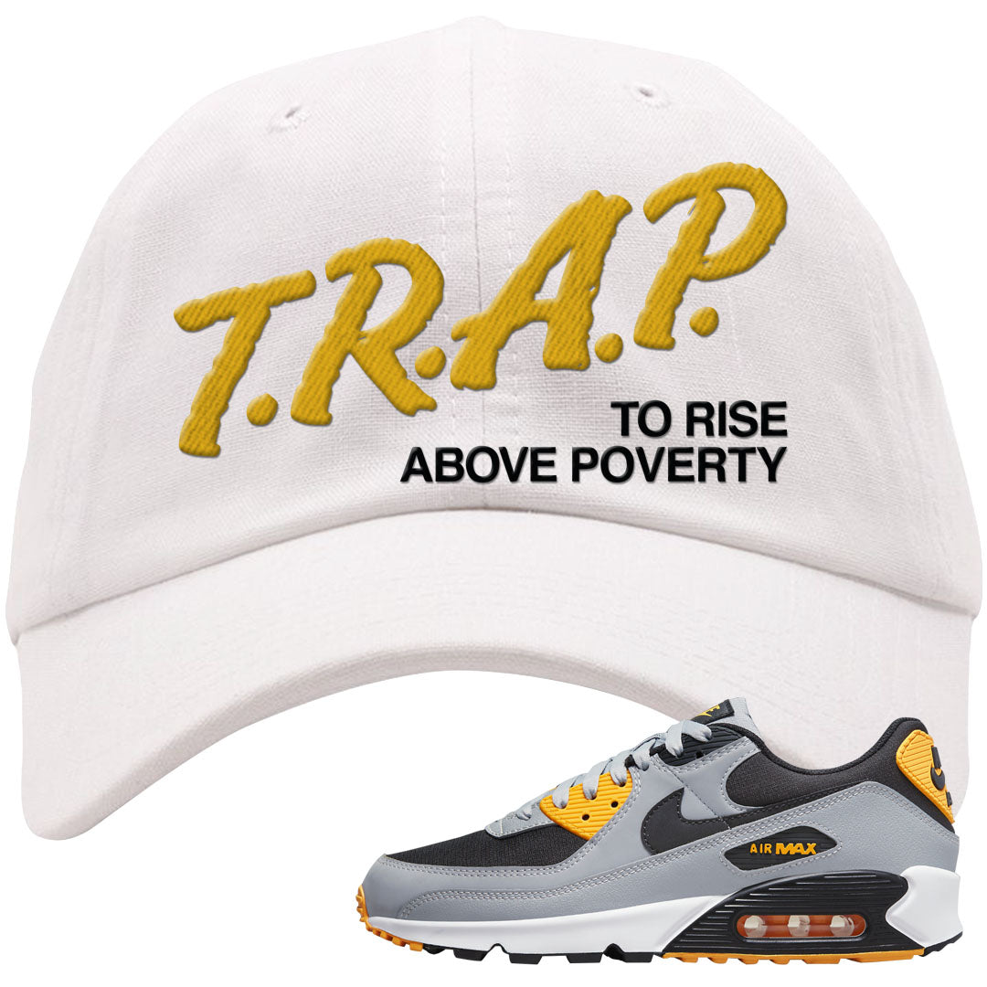 Black Grey Gold 90s Dad Hat | Trap To Rise Above Poverty, White