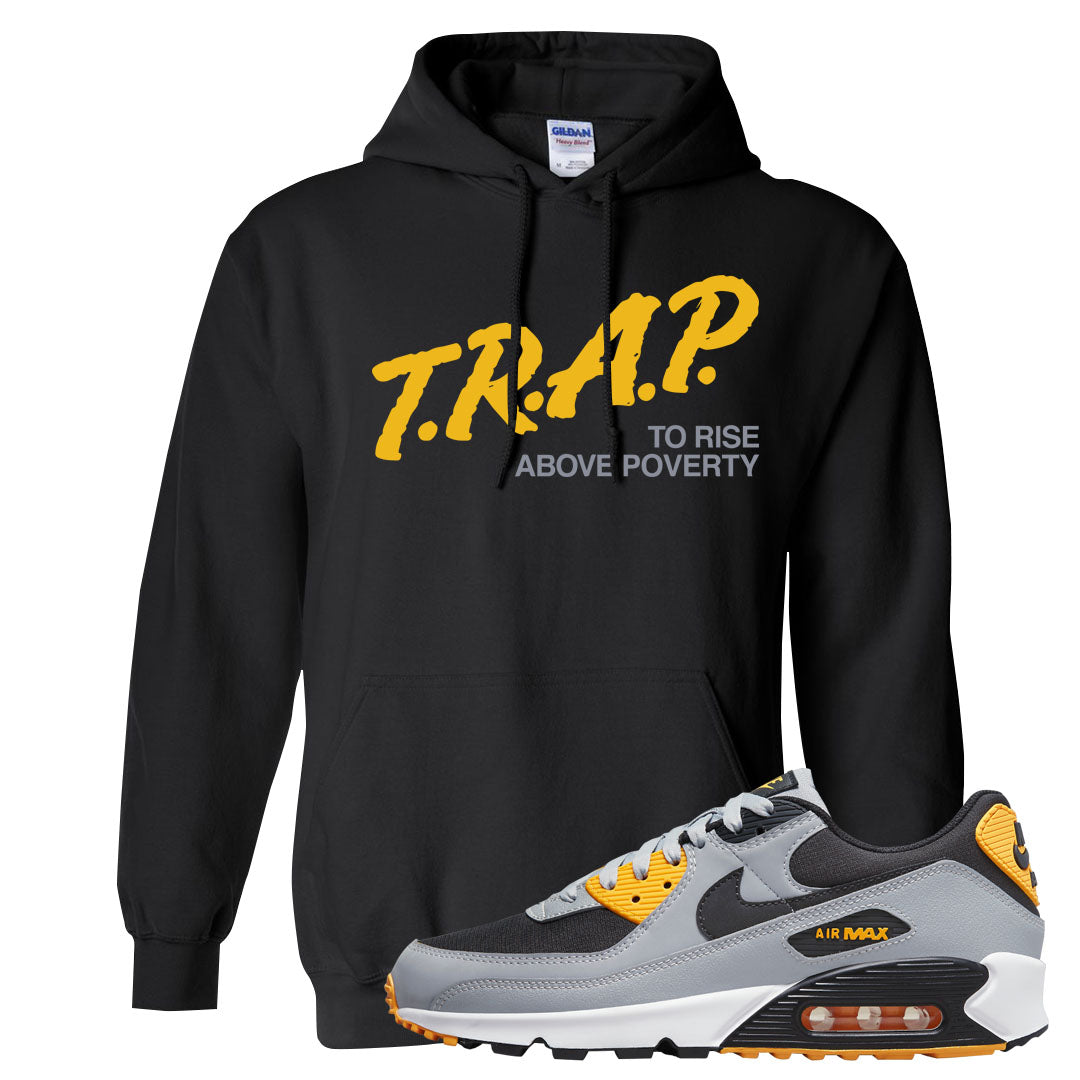 Black Grey Gold 90s Hoodie | Trap To Rise Above Poverty, Black