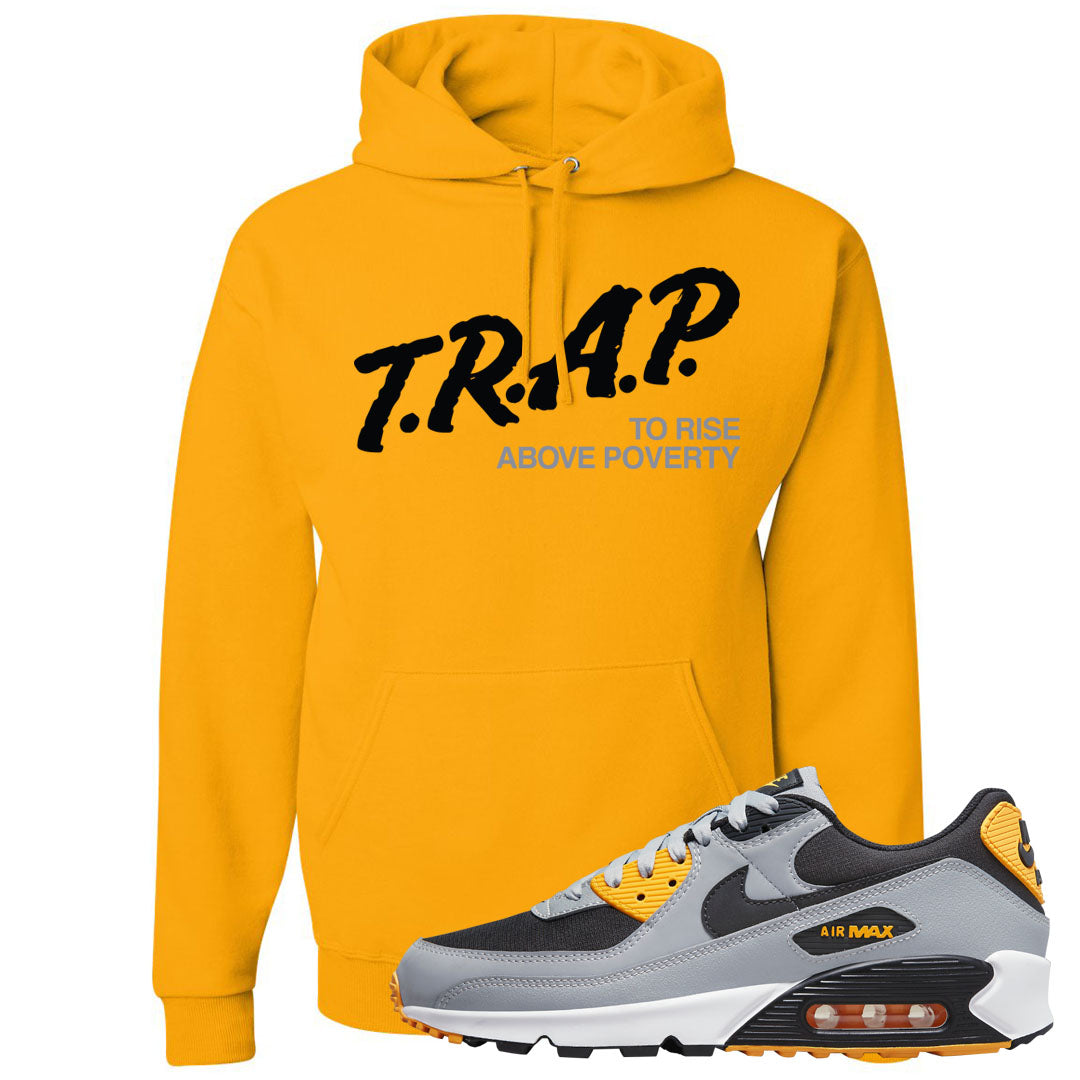 Black Grey Gold 90s Hoodie | Trap To Rise Above Poverty, Gold