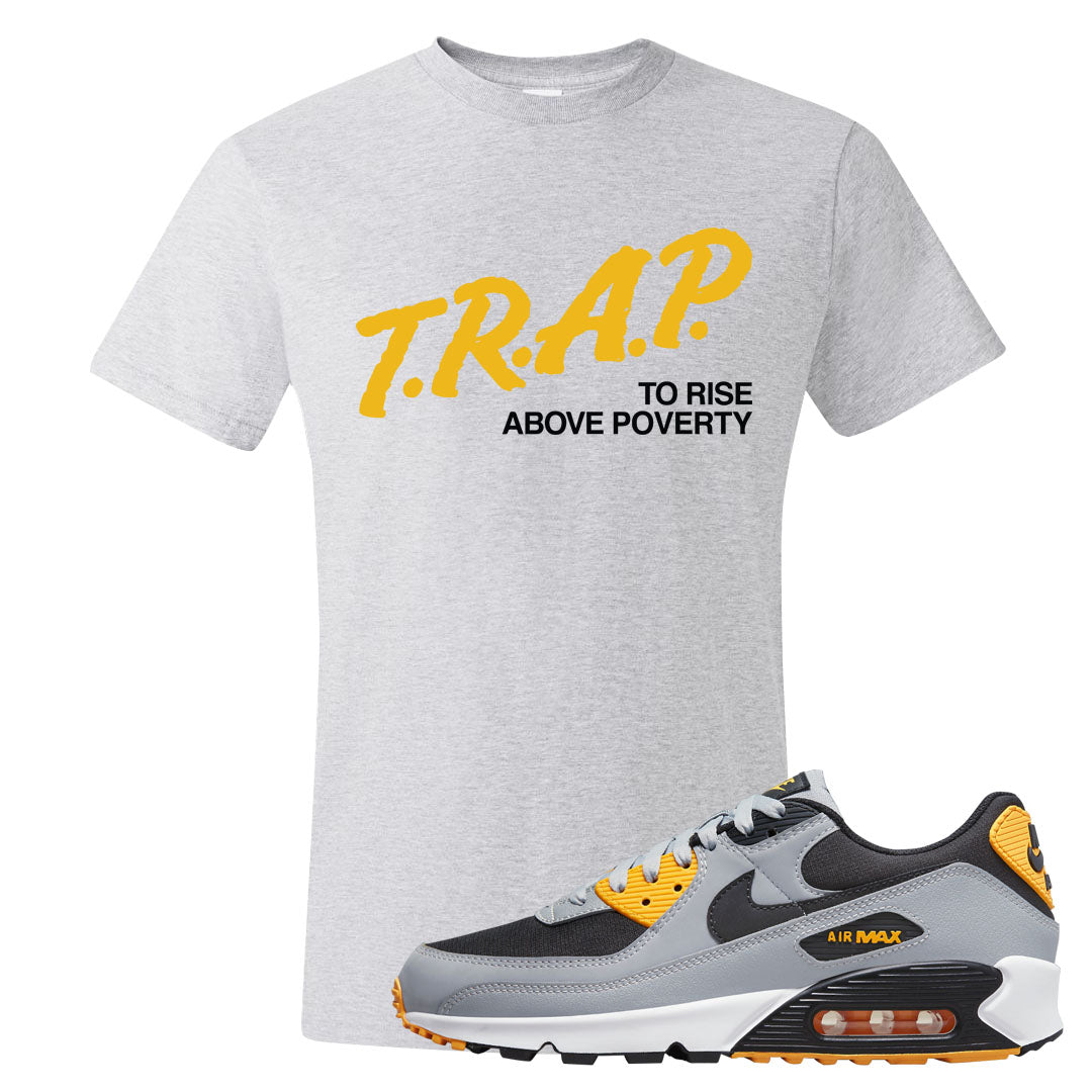 Black Grey Gold 90s T Shirt | Trap To Rise Above Poverty, Ash