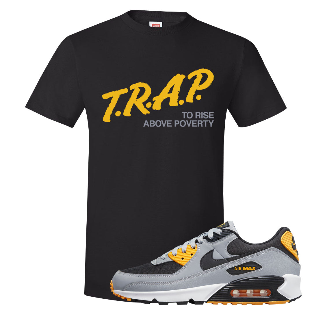Black Grey Gold 90s T Shirt | Trap To Rise Above Poverty, Black