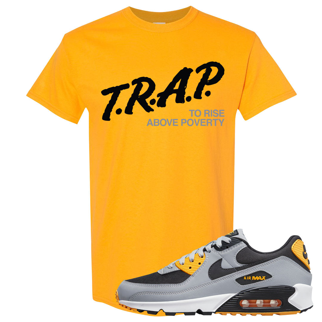 Black Grey Gold 90s T Shirt | Trap To Rise Above Poverty, Gold