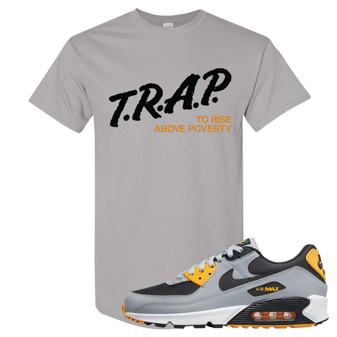 Black Grey Gold 90s T Shirt | Trap To Rise Above Poverty, Gravel