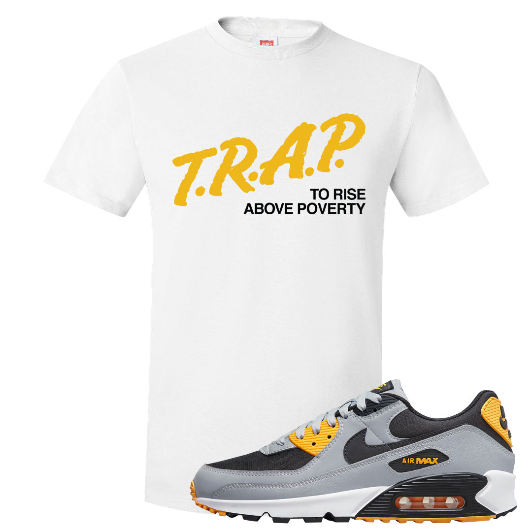 Black Grey Gold 90s T Shirt | Trap To Rise Above Poverty, White