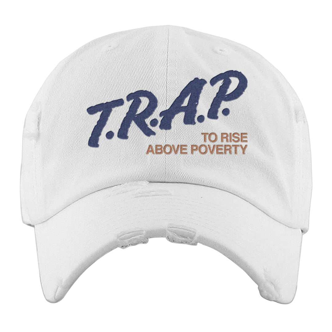 Dirty Denim Max 1s Distressed Dad Hat | Trap To Rise Above Poverty, White