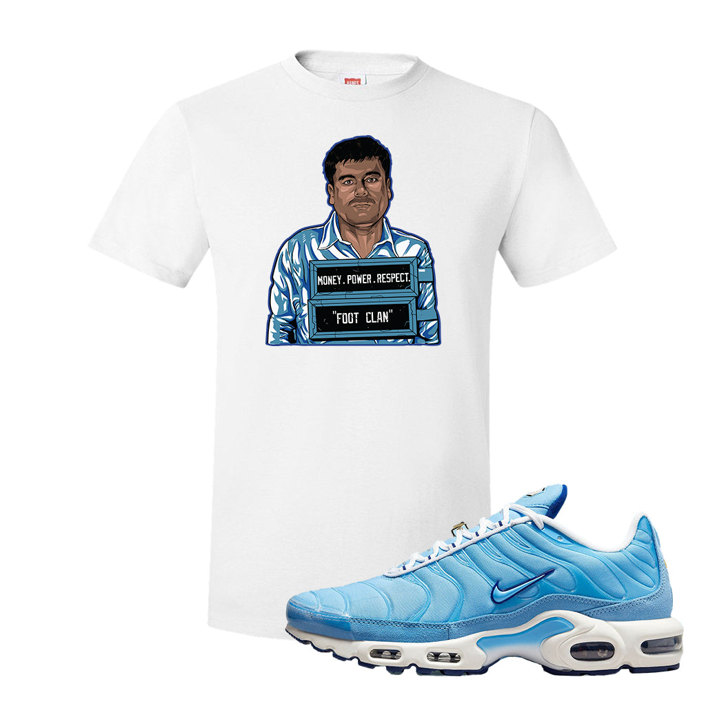 University Blue 1s T Shirt | El Chapo Illustration, White