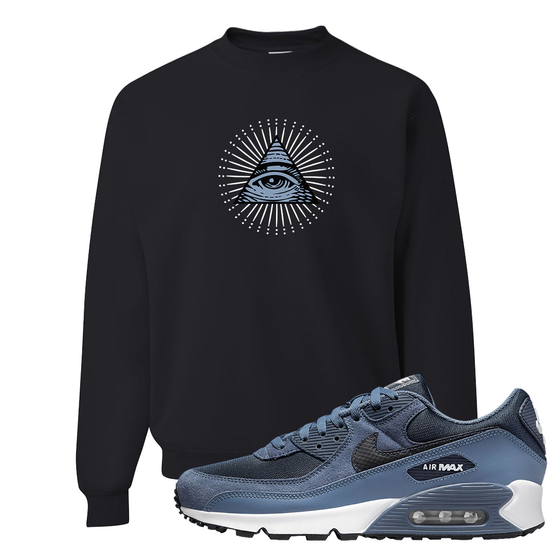 Diffused Blue 90s Crewneck Sweatshirt | All Seeing Eye, Black