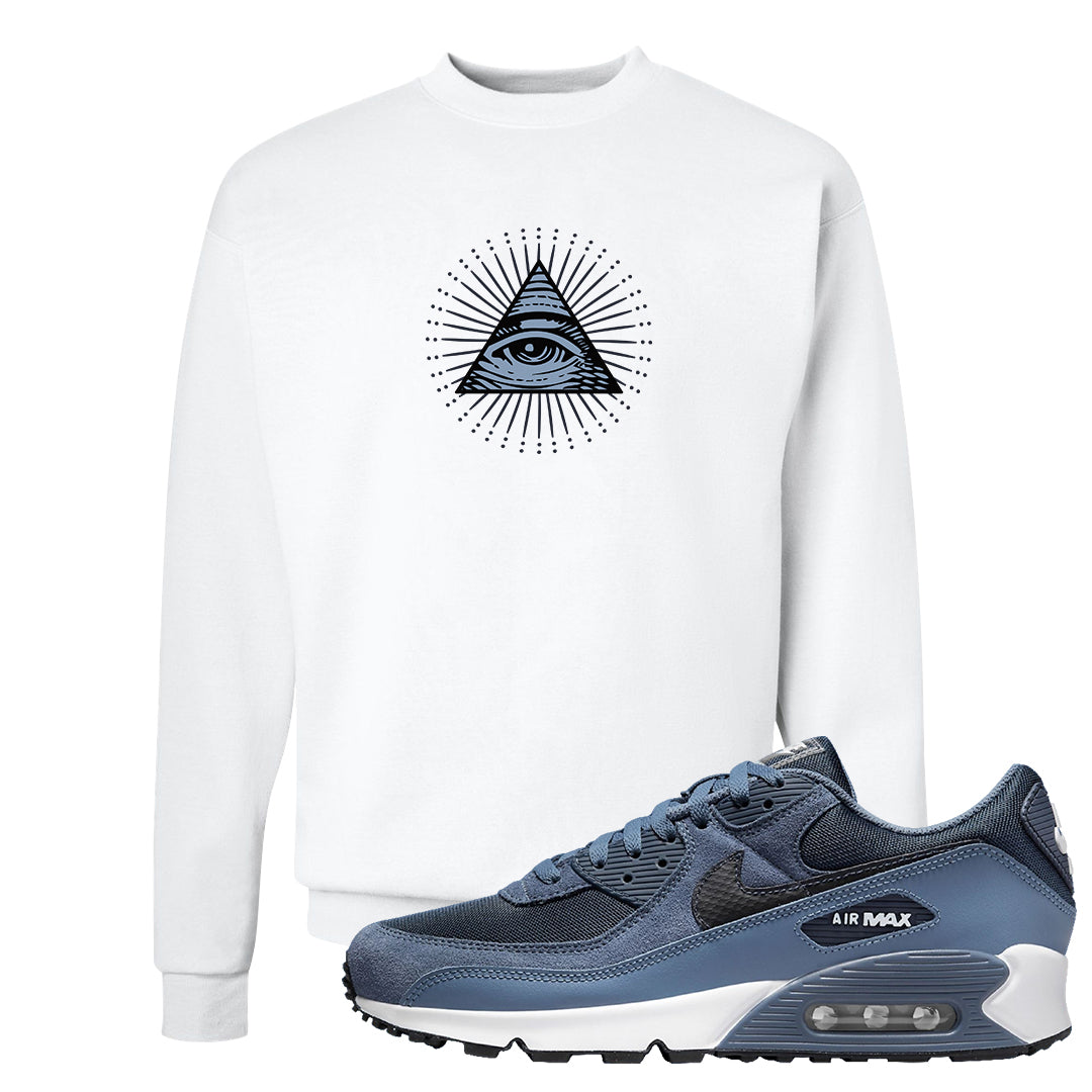 Diffused Blue 90s Crewneck Sweatshirt | All Seeing Eye, White