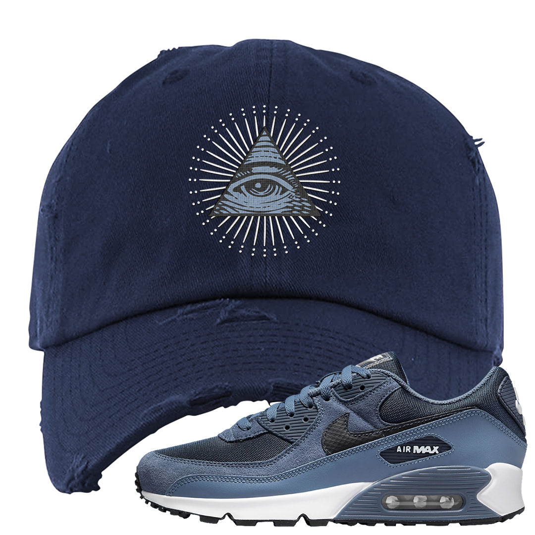 Diffused Blue 90s Distressed Dad Hat | All Seeing Eye, Navy Blue