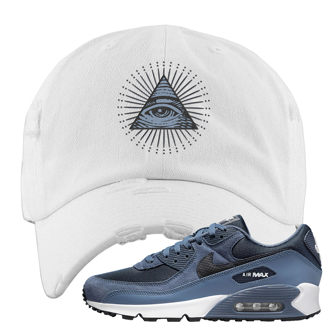 Diffused Blue 90s Distressed Dad Hat | All Seeing Eye, White