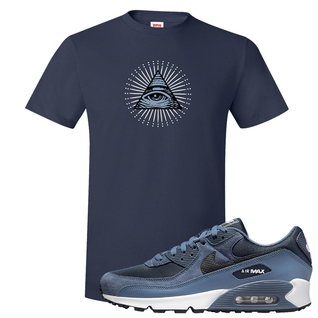 Diffused Blue 90s T Shirt | All Seeing Eye, Navy Blue