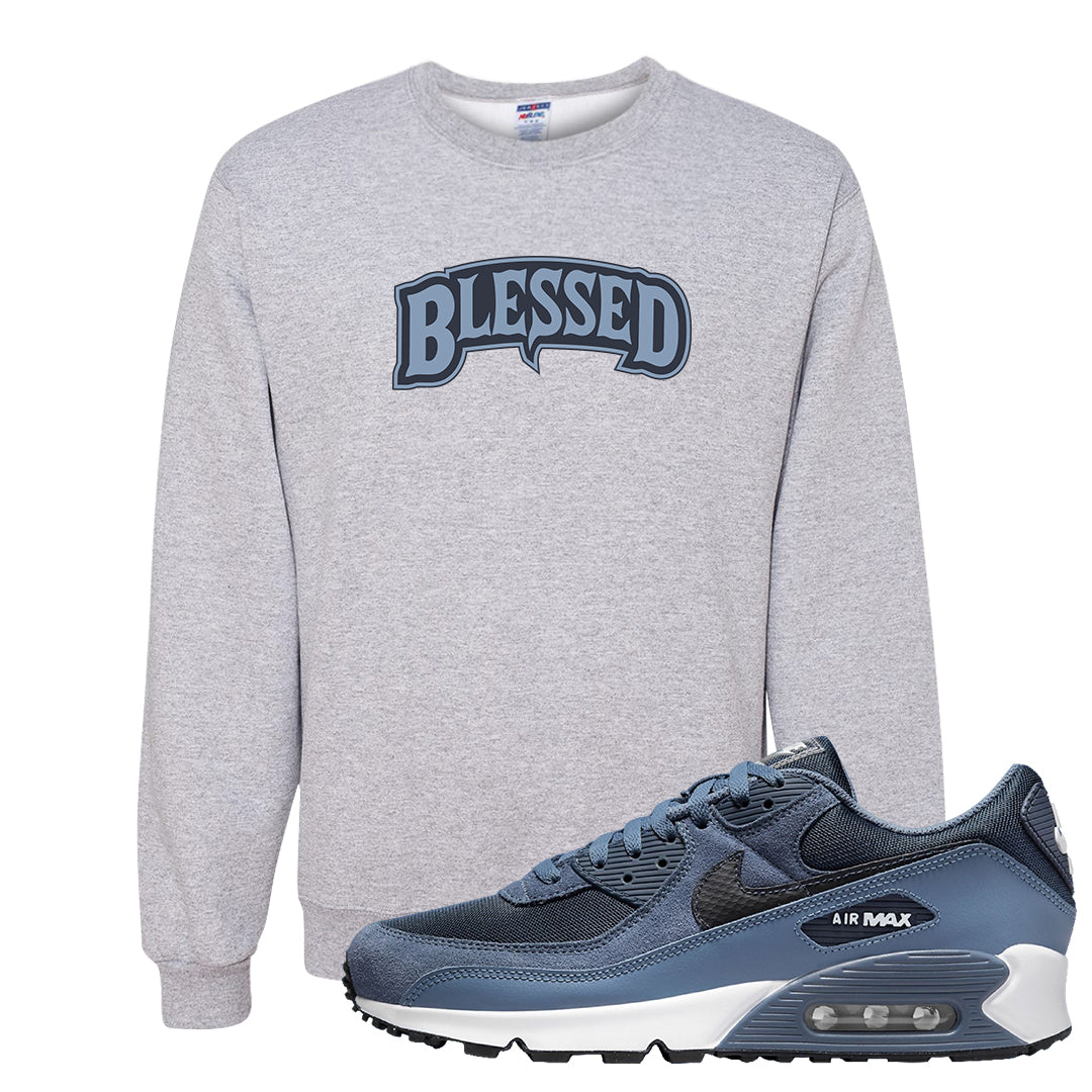 Diffused Blue 90s Crewneck Sweatshirt | Blessed Arch, Ash