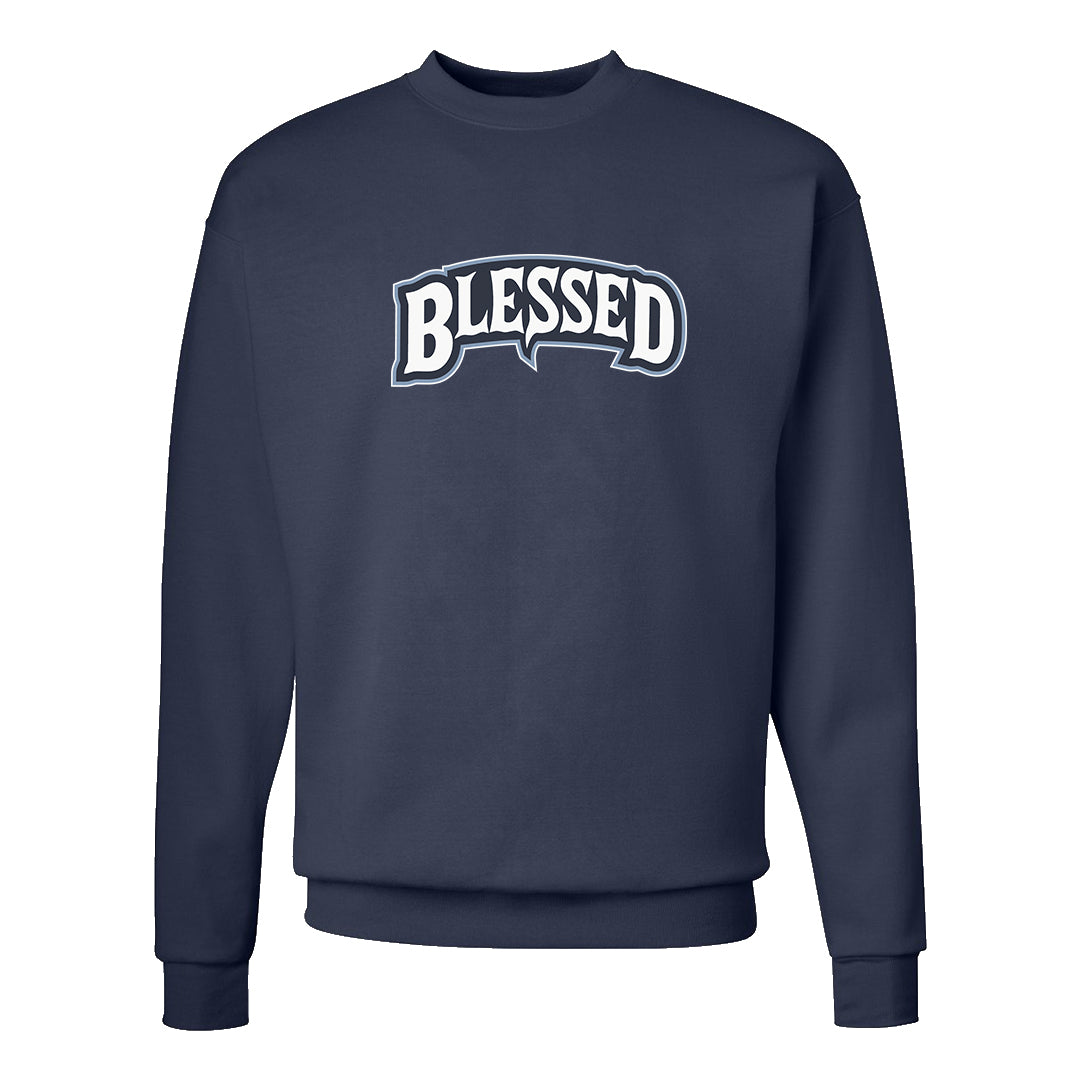 Diffused Blue 90s Crewneck Sweatshirt | Blessed Arch, Navy Blue