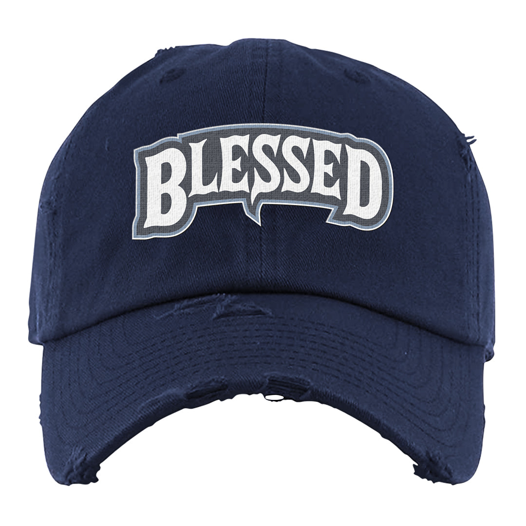 Diffused Blue 90s Distressed Dad Hat | Blessed Arch, Navy Blue