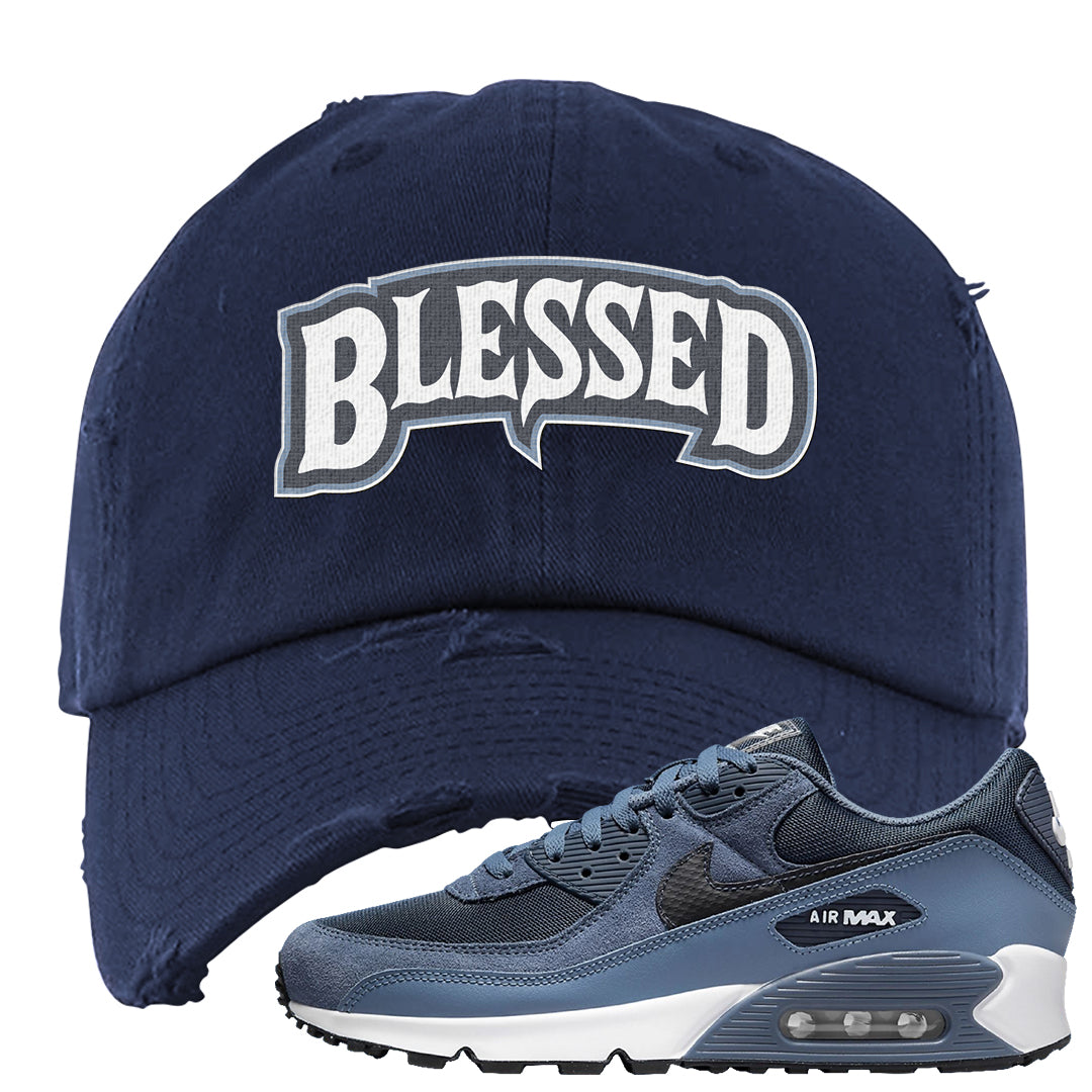 Diffused Blue 90s Distressed Dad Hat | Blessed Arch, Navy Blue