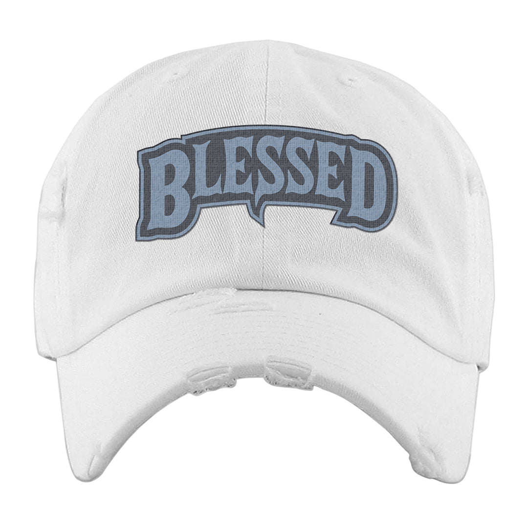 Diffused Blue 90s Distressed Dad Hat | Blessed Arch, White