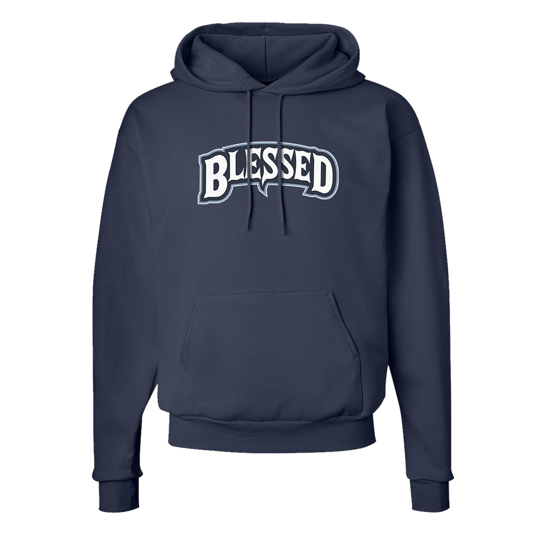 Diffused Blue 90s Hoodie | Blessed Arch, Navy Blue