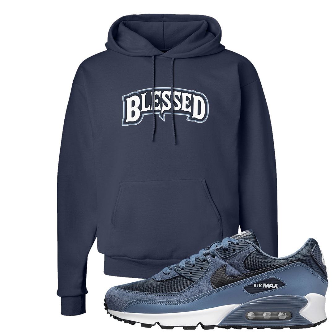 Diffused Blue 90s Hoodie | Blessed Arch, Navy Blue
