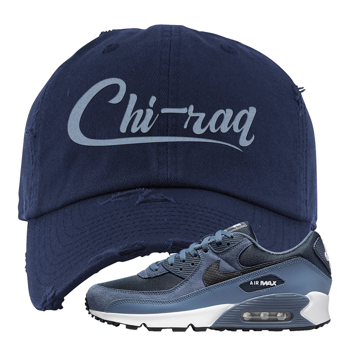 Diffused Blue 90s Distressed Dad Hat | Chiraq, Navy Blue