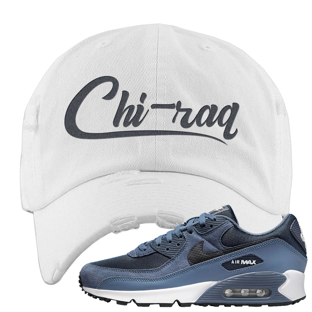 Diffused Blue 90s Distressed Dad Hat | Chiraq, White