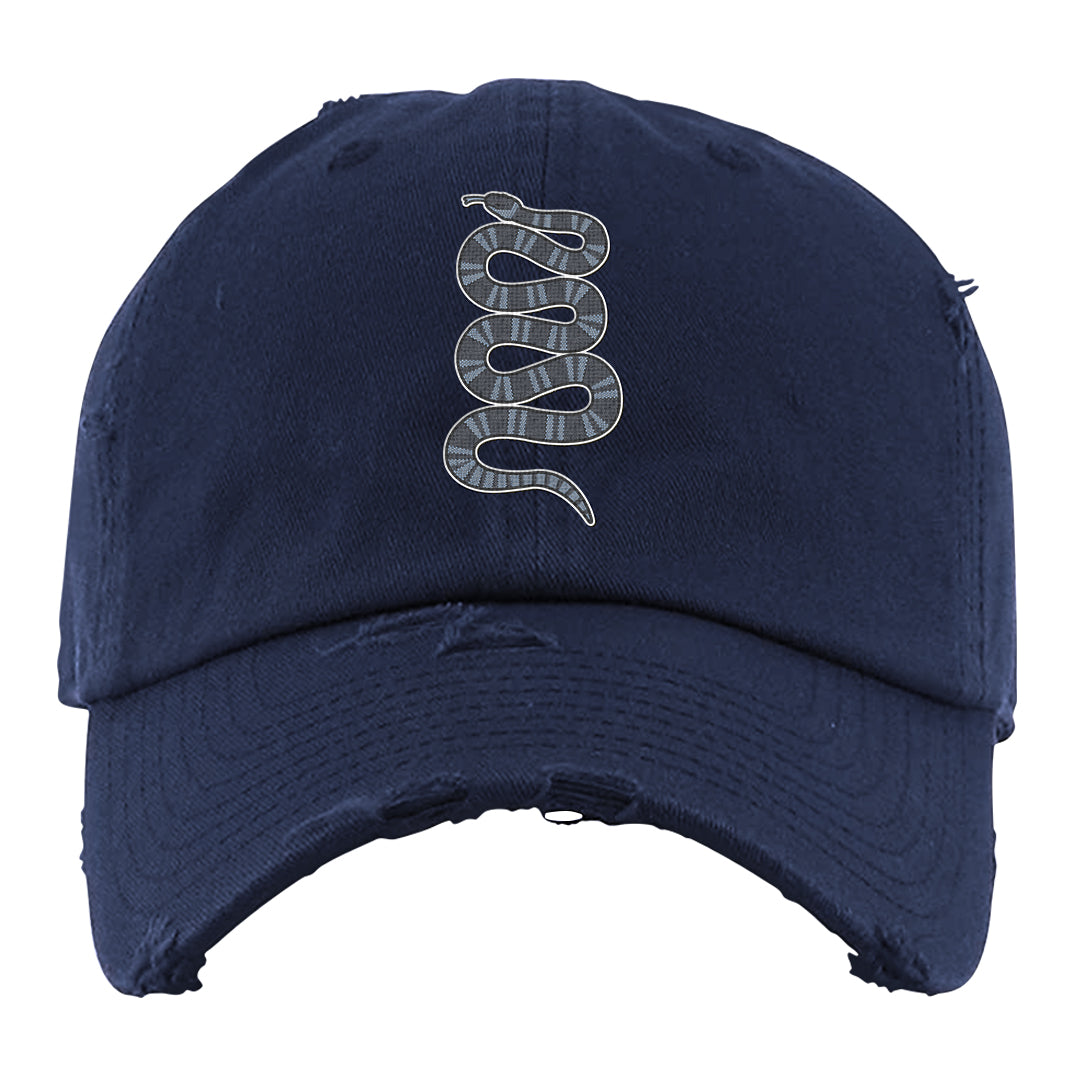 Diffused Blue 90s Distressed Dad Hat | Coiled Snake, Navy Blue