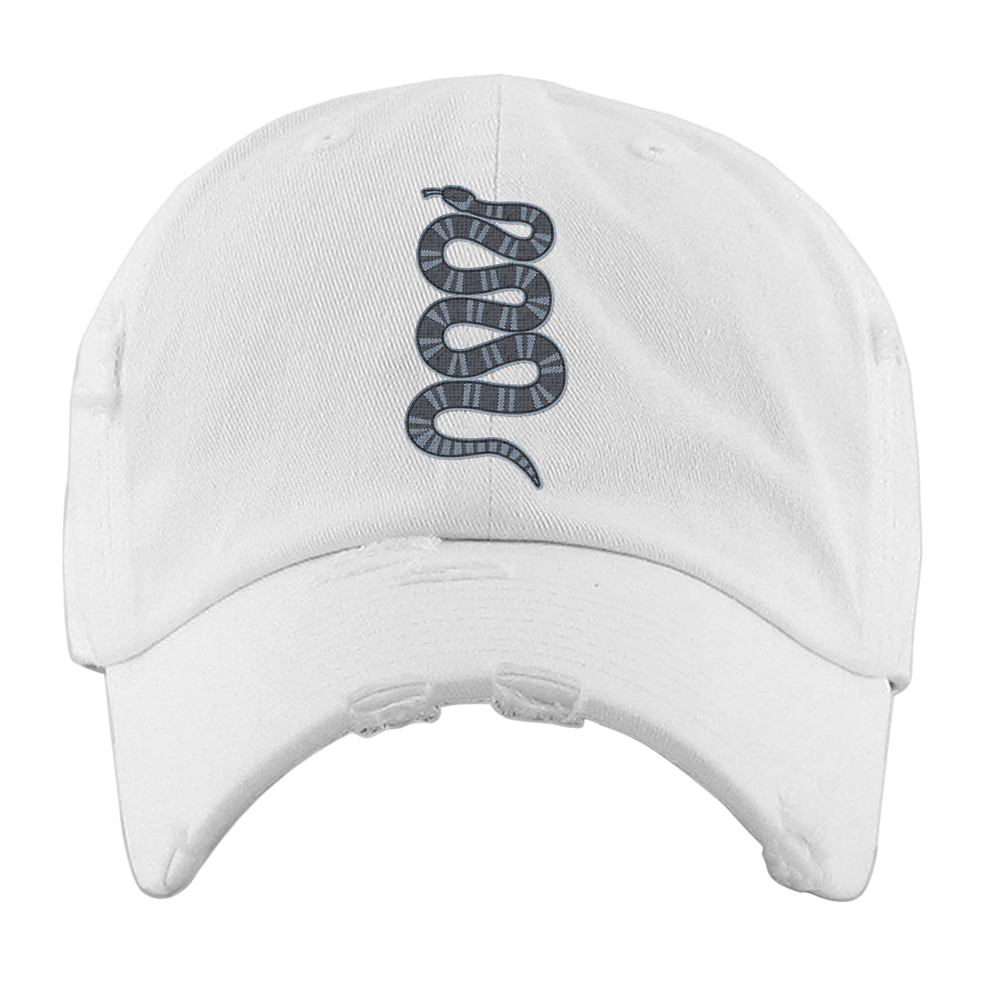 Diffused Blue 90s Distressed Dad Hat | Coiled Snake, White
