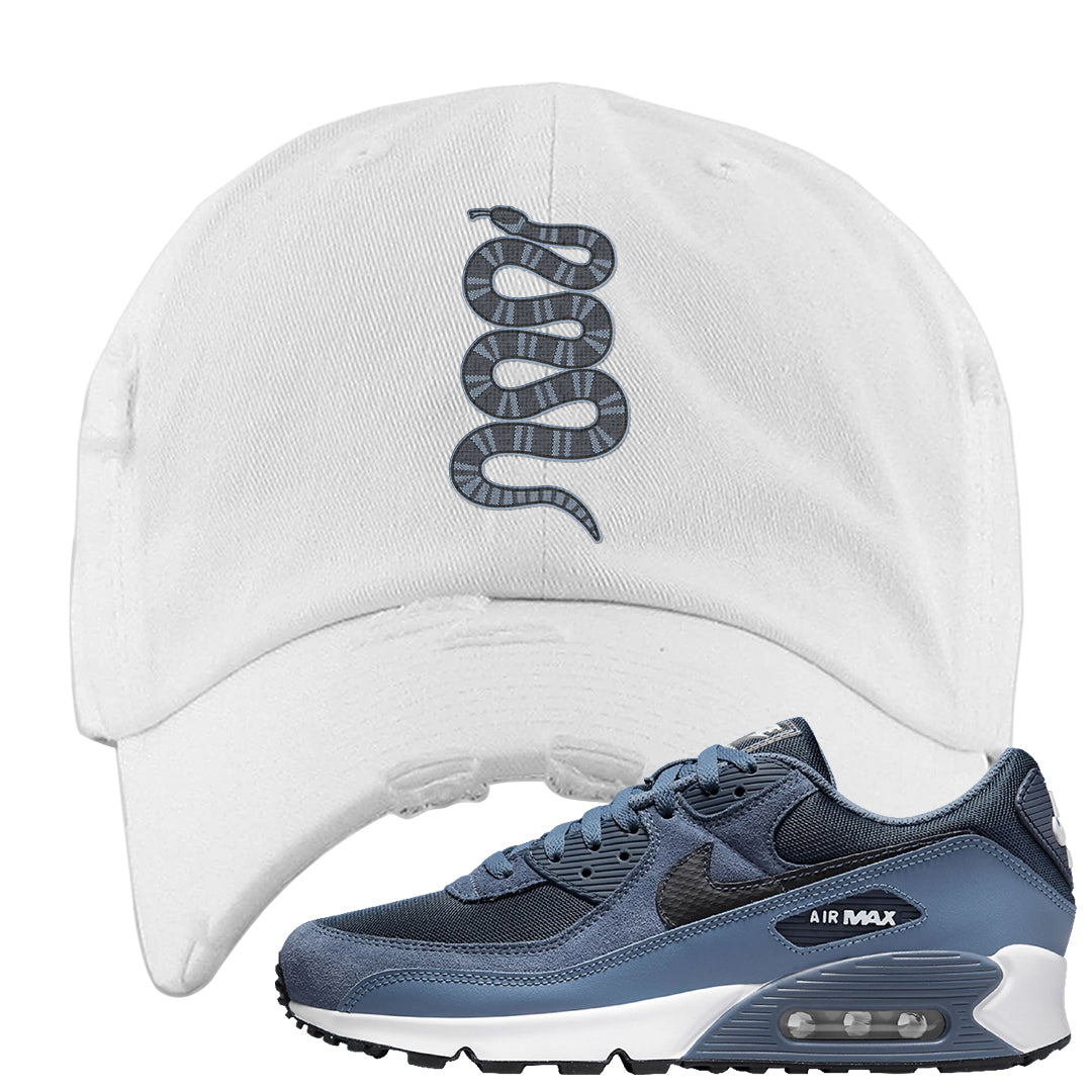 Diffused Blue 90s Distressed Dad Hat | Coiled Snake, White