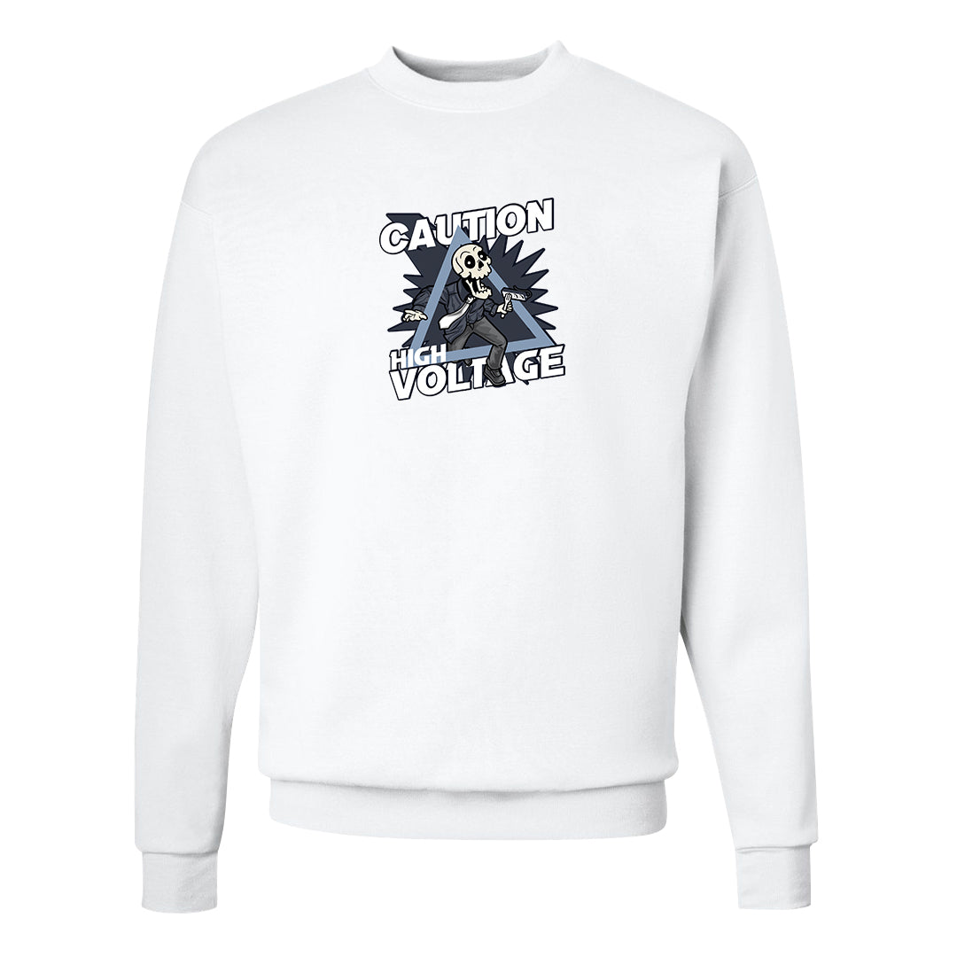 Diffused Blue 90s Crewneck Sweatshirt | Caution High Voltage, White