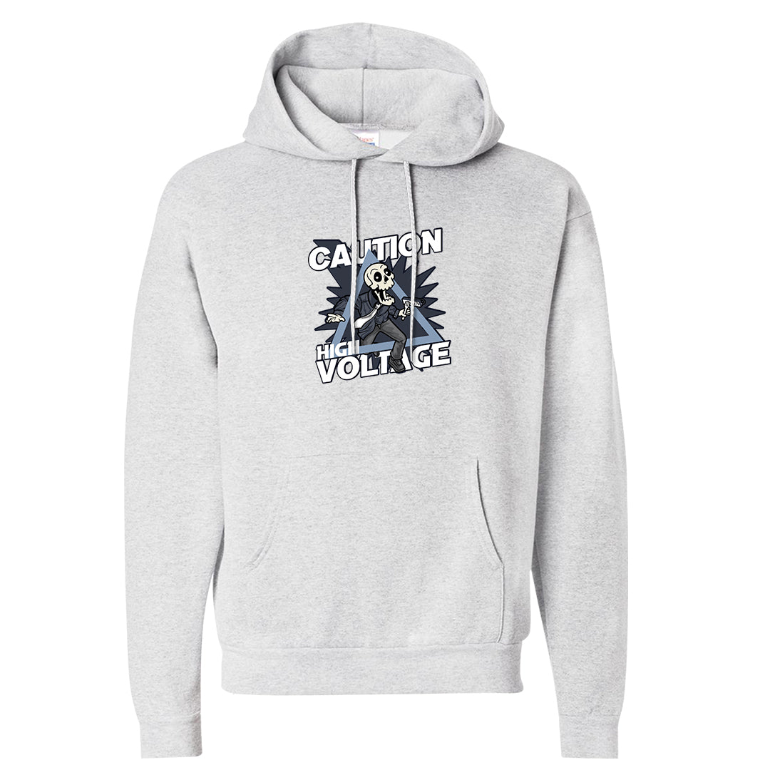 Diffused Blue 90s Hoodie | Caution High Voltage, Ash