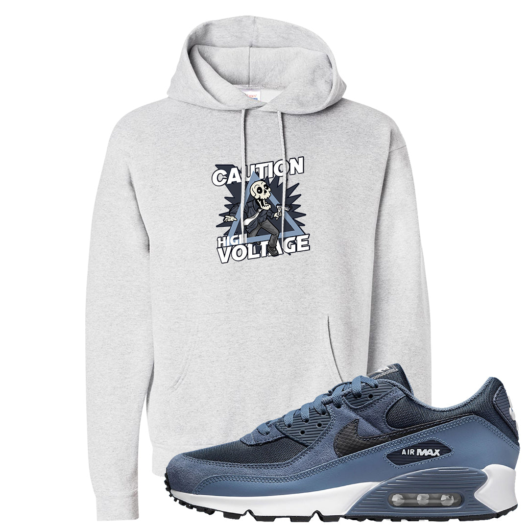 Diffused Blue 90s Hoodie | Caution High Voltage, Ash