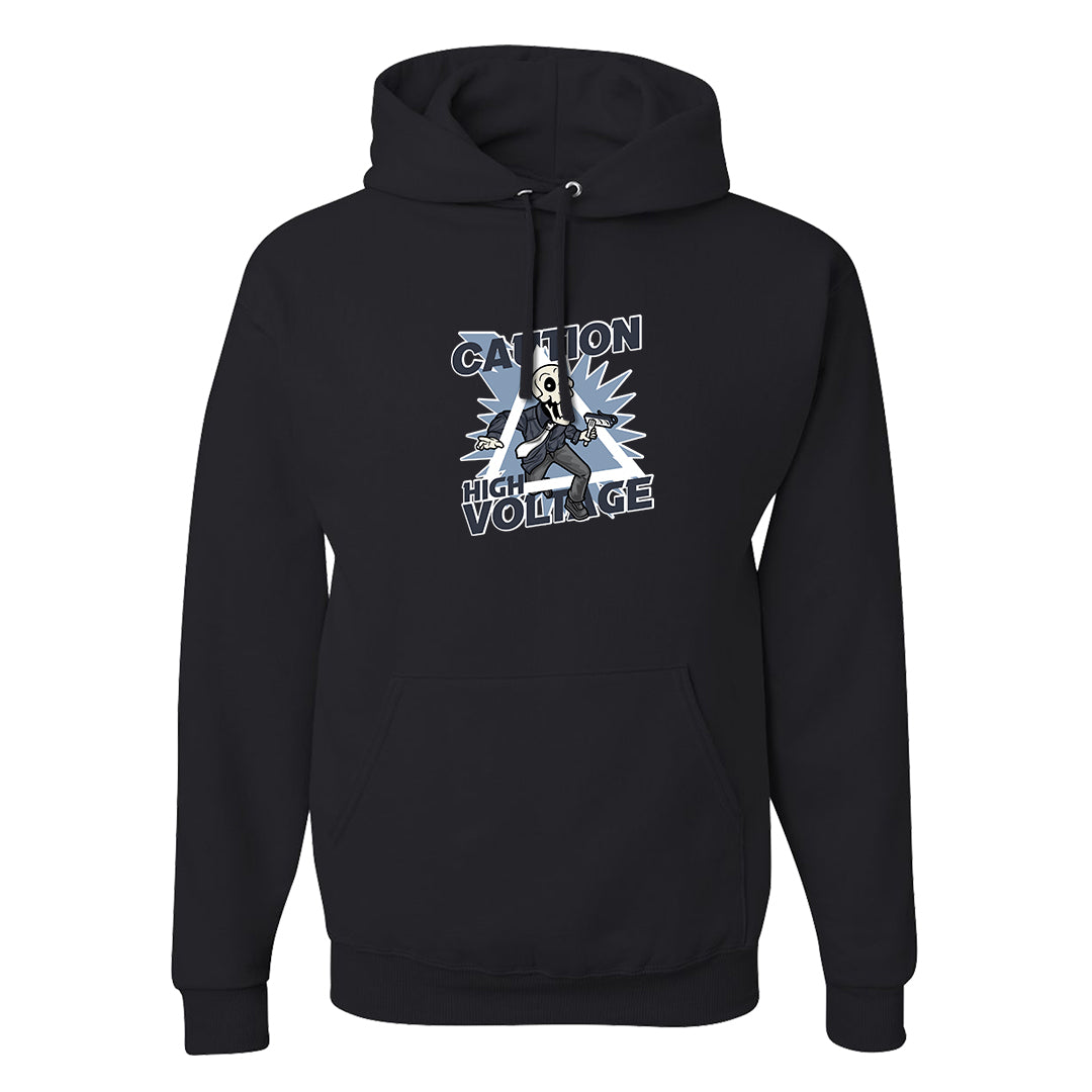 Diffused Blue 90s Hoodie | Caution High Voltage, Black