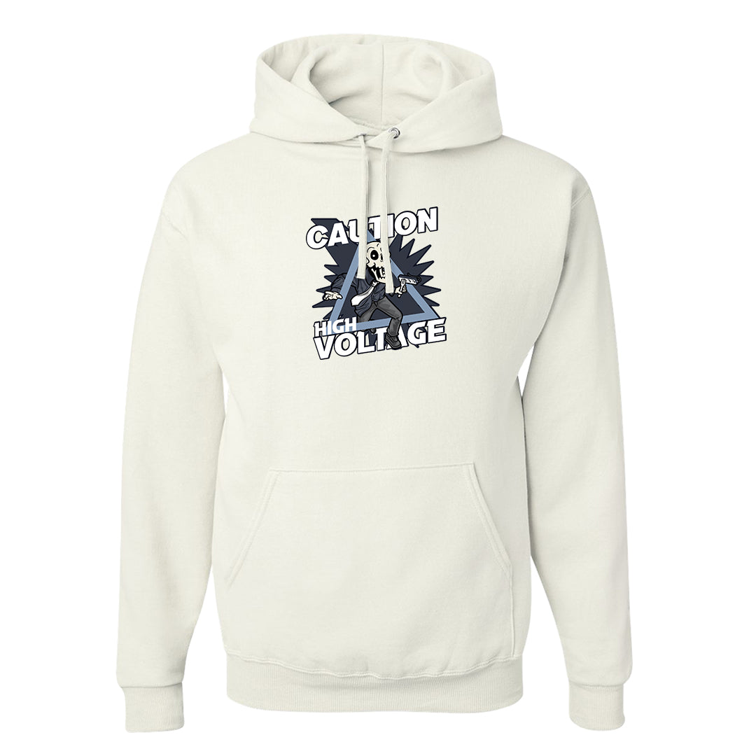 Diffused Blue 90s Hoodie | Caution High Voltage, White