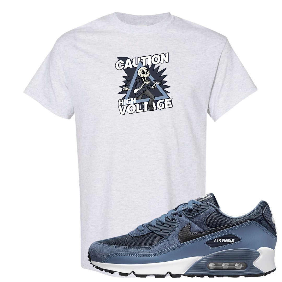 Diffused Blue 90s T Shirt | Caution High Voltage, Ash