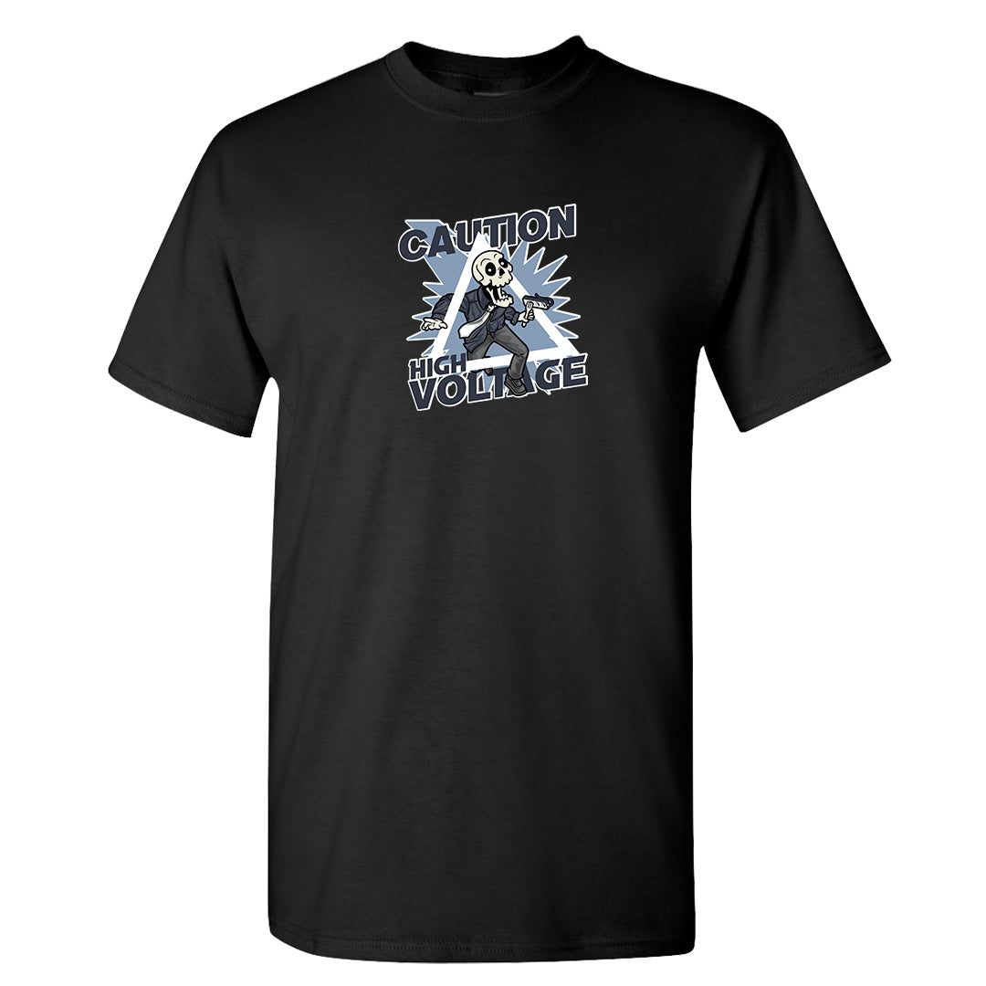 Diffused Blue 90s T Shirt | Caution High Voltage, Black