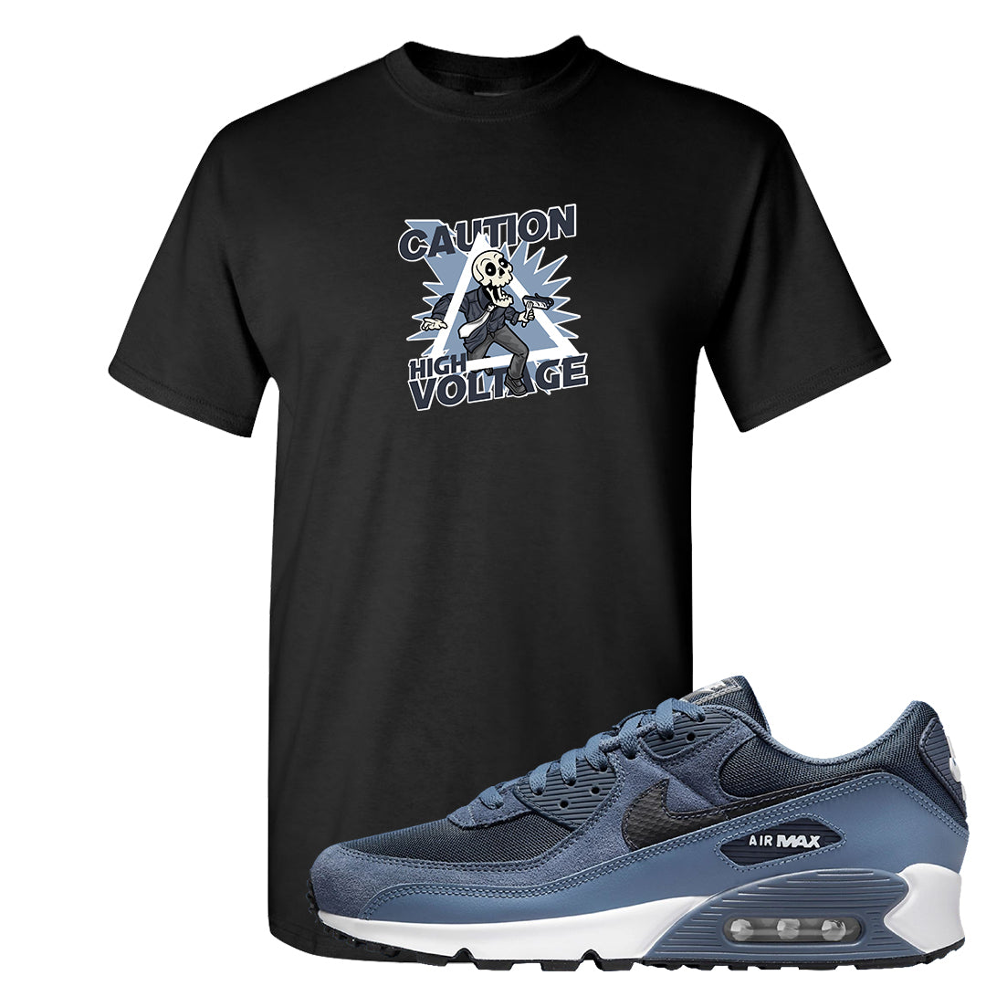 Diffused Blue 90s T Shirt | Caution High Voltage, Black