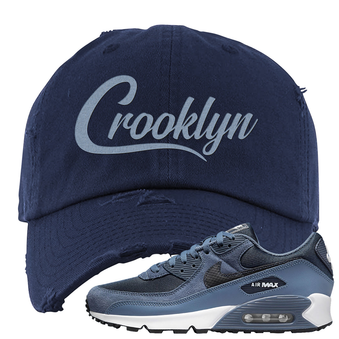 Diffused Blue 90s Distressed Dad Hat | Crooklyn, Navy Blue