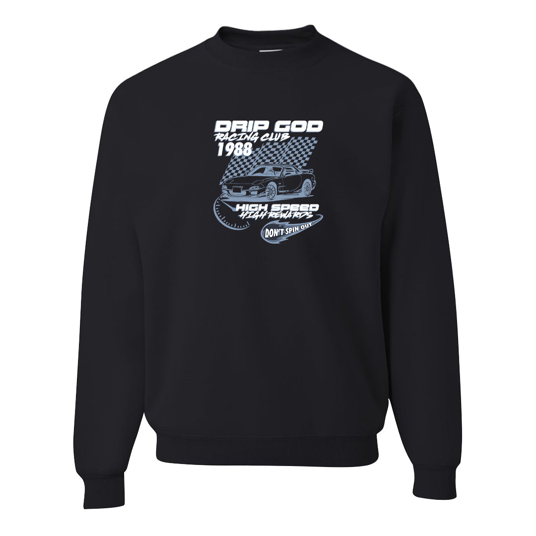 Diffused Blue 90s Crewneck Sweatshirt | Drip God Racing Club, Black
