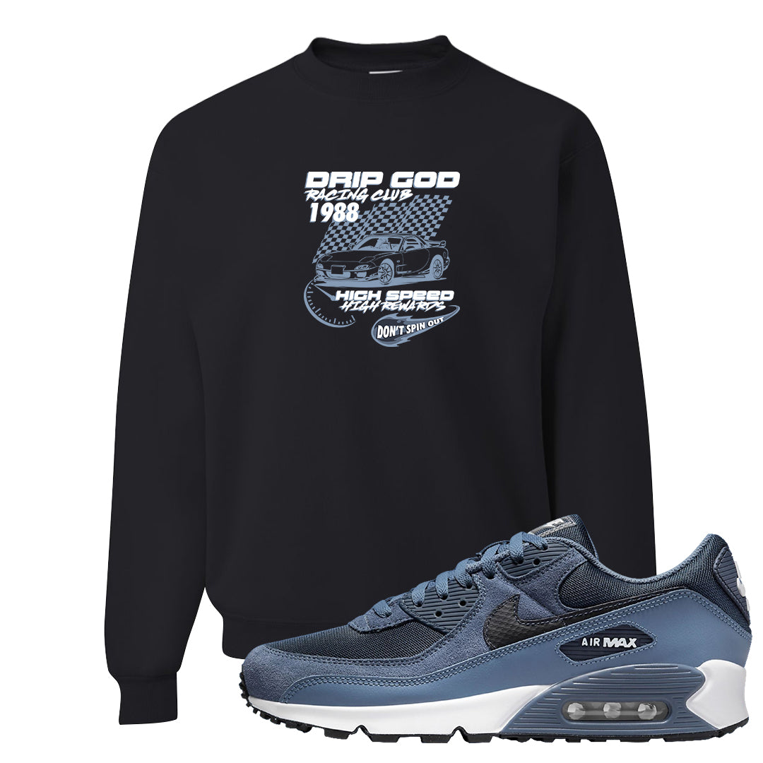 Diffused Blue 90s Crewneck Sweatshirt | Drip God Racing Club, Black