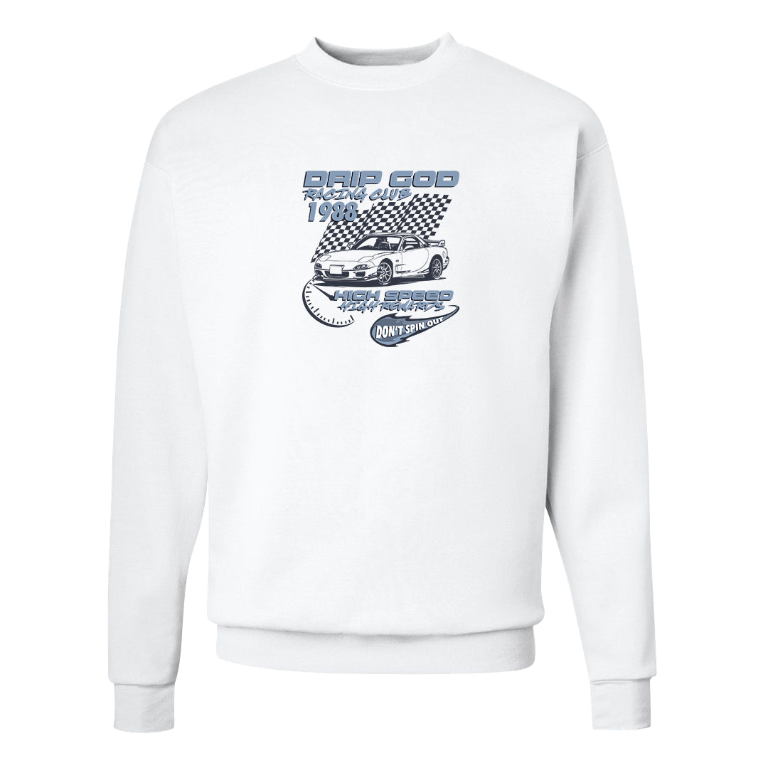 Diffused Blue 90s Crewneck Sweatshirt | Drip God Racing Club, White