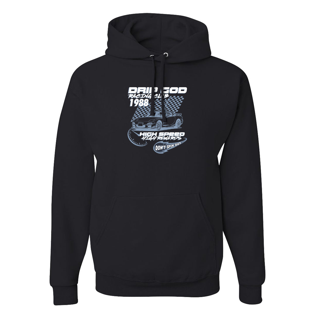 Diffused Blue 90s Hoodie | Drip God Racing Club, Black