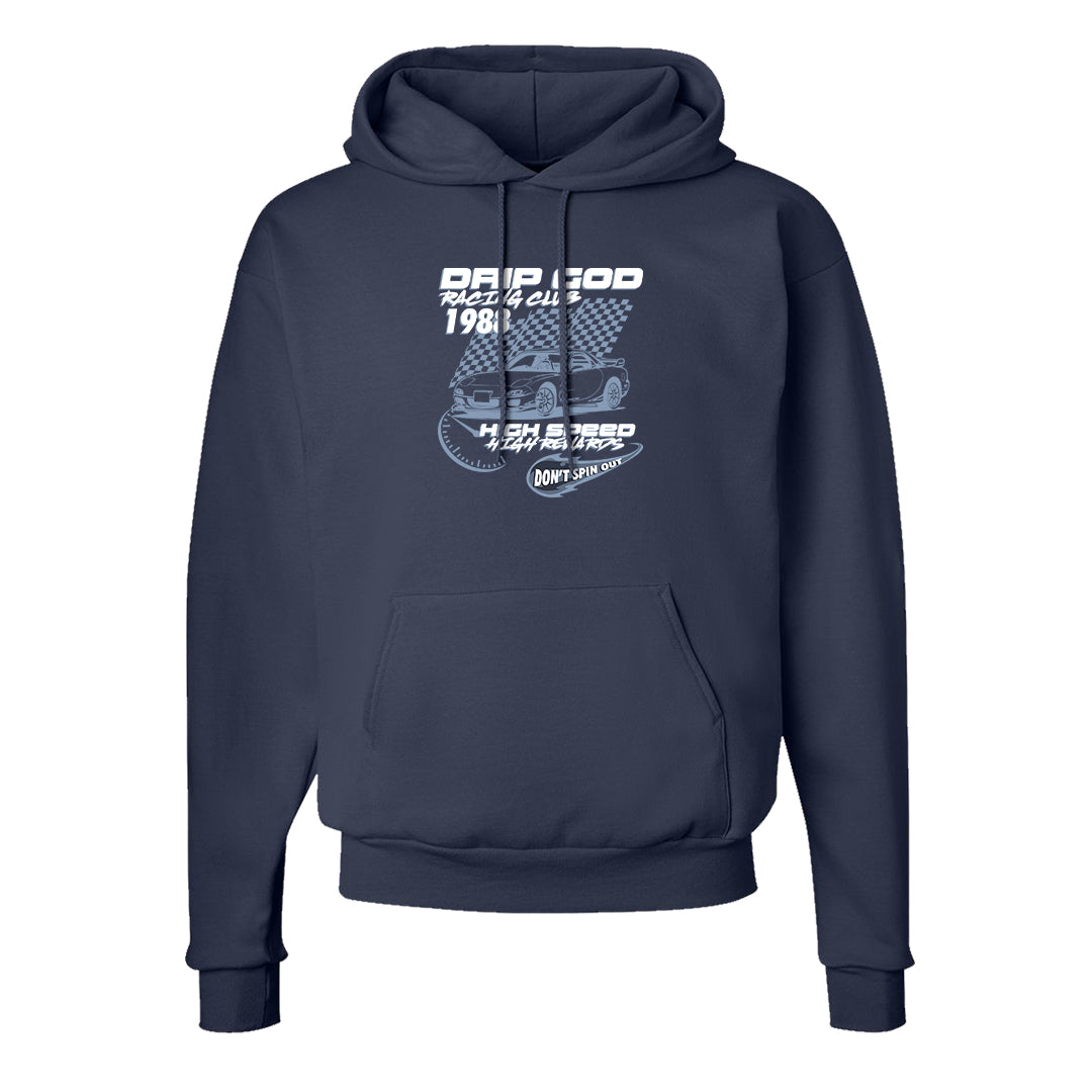 Diffused Blue 90s Hoodie | Drip God Racing Club, Navy Blue