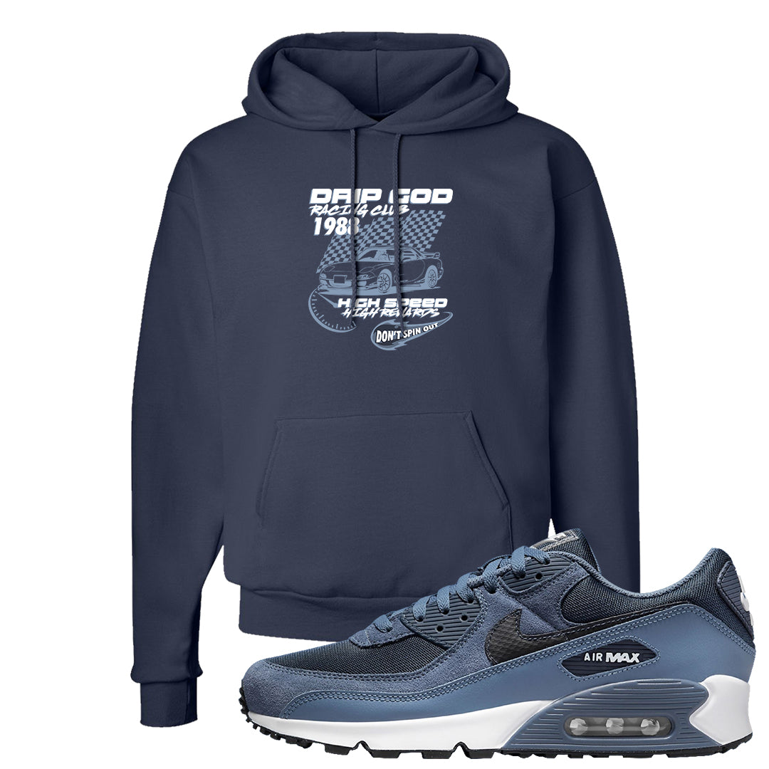 Diffused Blue 90s Hoodie | Drip God Racing Club, Navy Blue