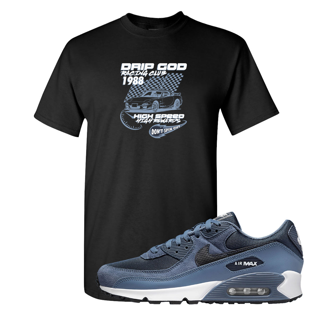 Diffused Blue 90s T Shirt | Drip God Racing Club, Black